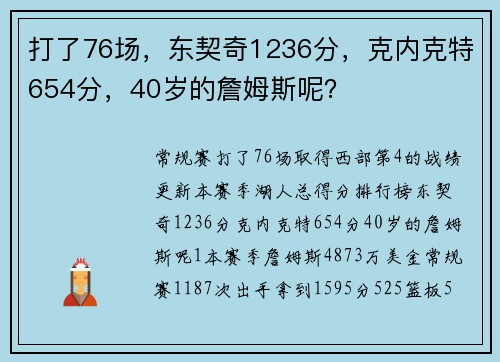 打了76场，东契奇1236分，克内克特654分，40岁的詹姆斯呢？